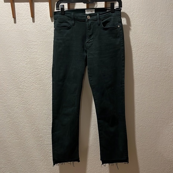 Frame Le High Waist Coated Step Hem Ankle Straight Leg Jeans, Pine - 28 - Picture 6 of 12